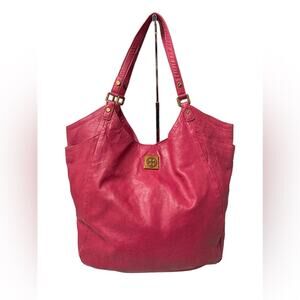 TORY BURCH Louisa Calfskin Leather Slouch Bag Pink Large